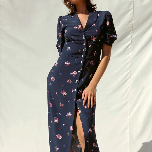 Rouje Clemie Navy Floral Midi Dress - Picture 2 of 8